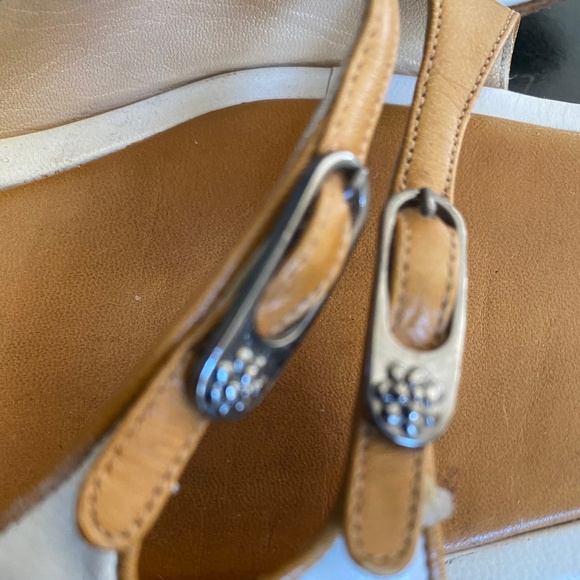 Chanel brown white leather heels mules slip ons slides 36.5 - Picture 4 of 8